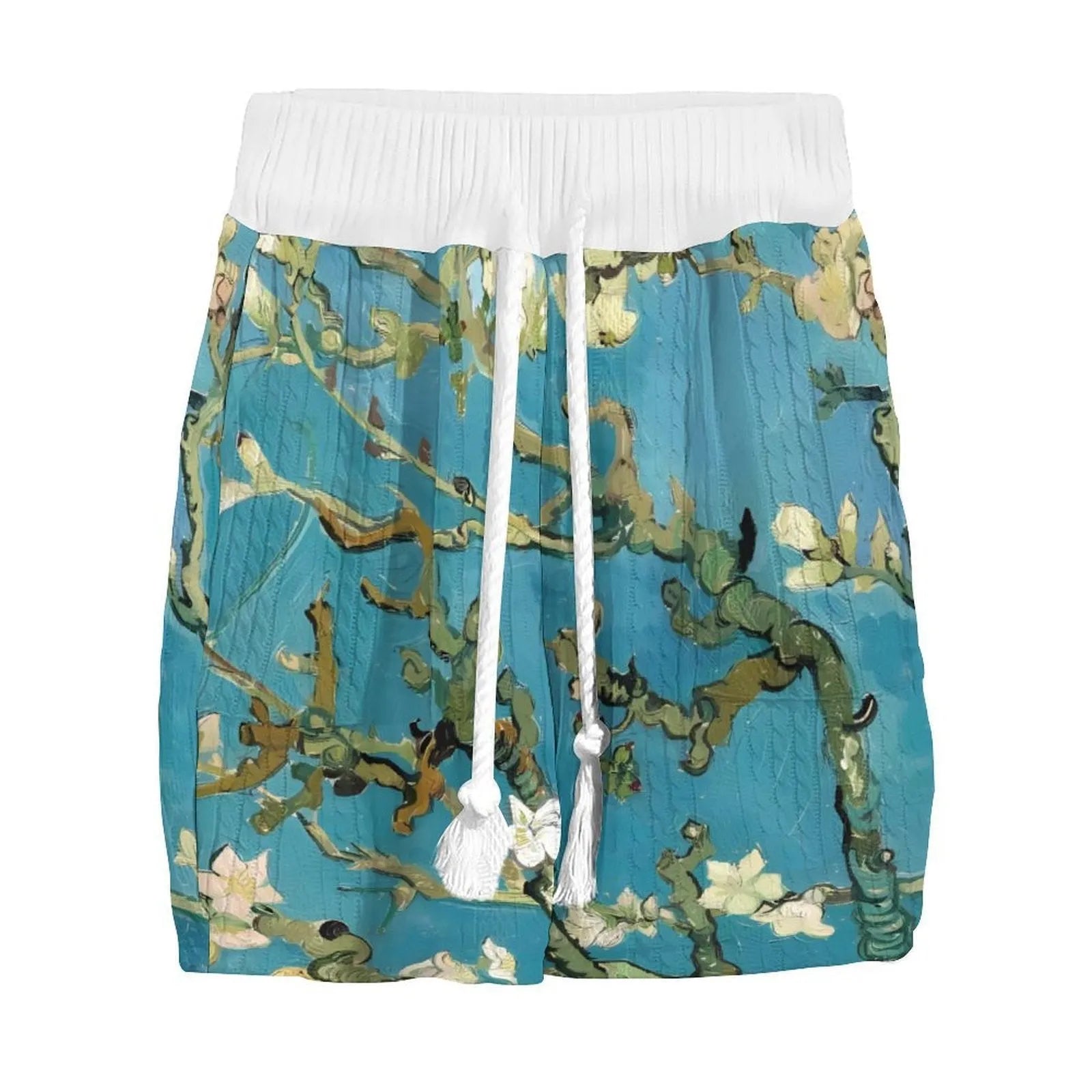 Men's peacock blue knitted shorts casual suit with T-shirt and mid-length trousers