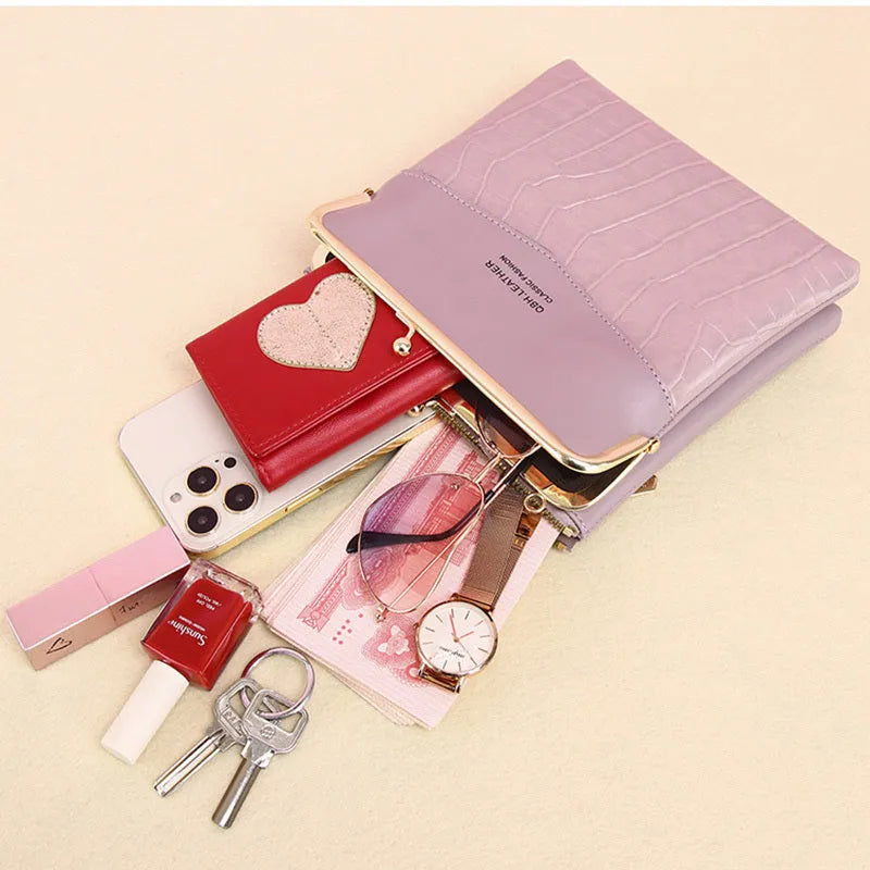 Lock shoulder bag for women with alligator pattern, PU, 18x4x17cm, crossbody phone bag in wine red