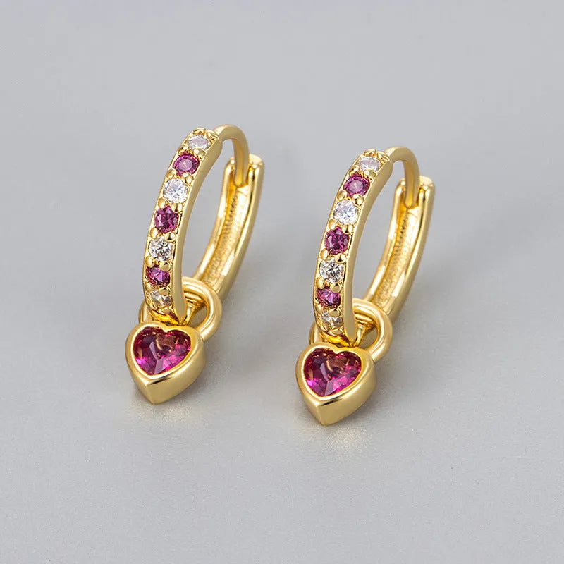 Women's heart-shaped clip earrings with coloured stones in gold or white gold colour settings