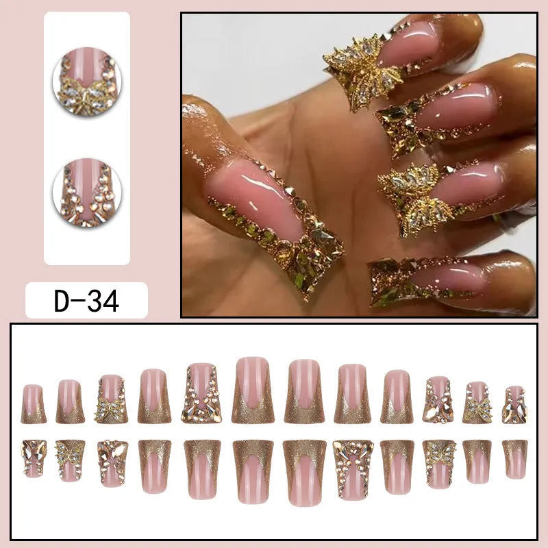 Butterfly design nail stickers in Golden Diamond pattern with jelly glue bottle.