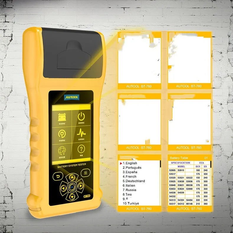 Autool BT760 colour screen vehicle battery tester with thermal printer and battery connection clips