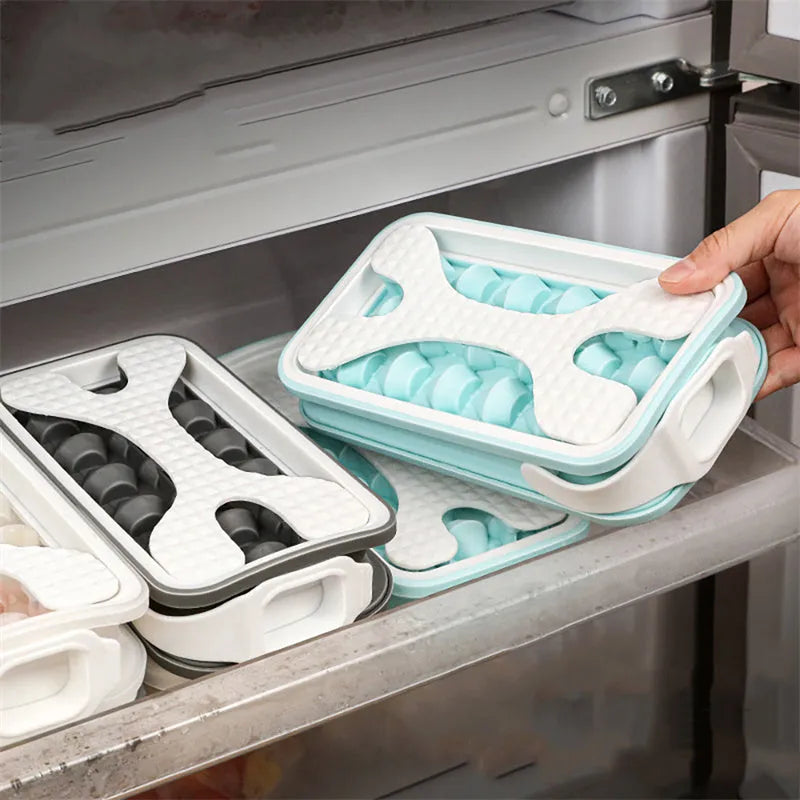 Silicone ice cube mould and water bottle combo in light grey, sky blue, or white colour.
