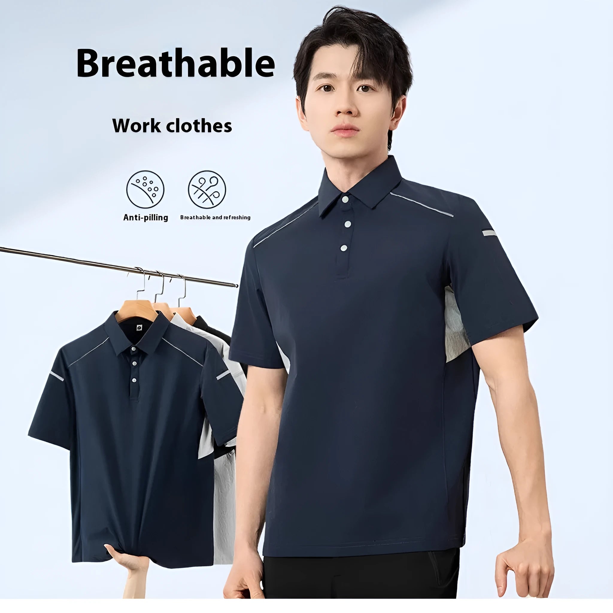 Men's ice-feel quick-dry work t-shirt in chemical fibre blend fabric available in three colours