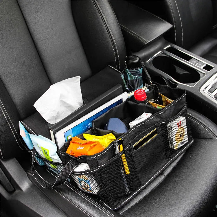 Black Oxford cloth car boot storage box with dimensions 33cm by 33cm by 16cm