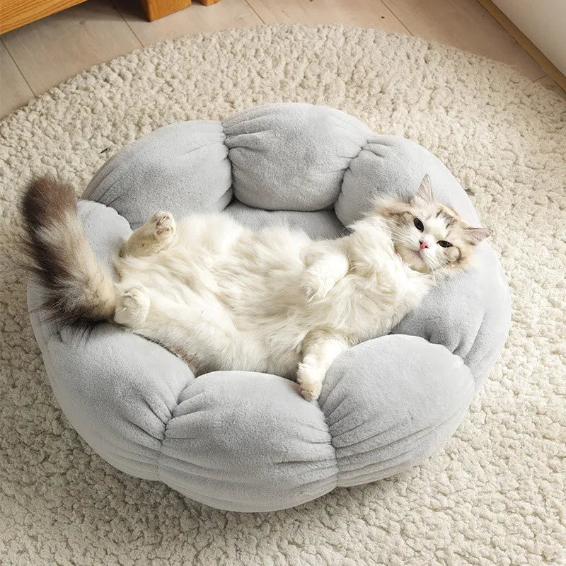 Round cloth pet nest with velvet thickening, 40cm 50cm 60cm, grey blue pink beige, 14cm height
