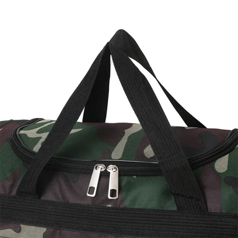 Camouflage luggage bag with 20L capacity and waterproof fabric construction