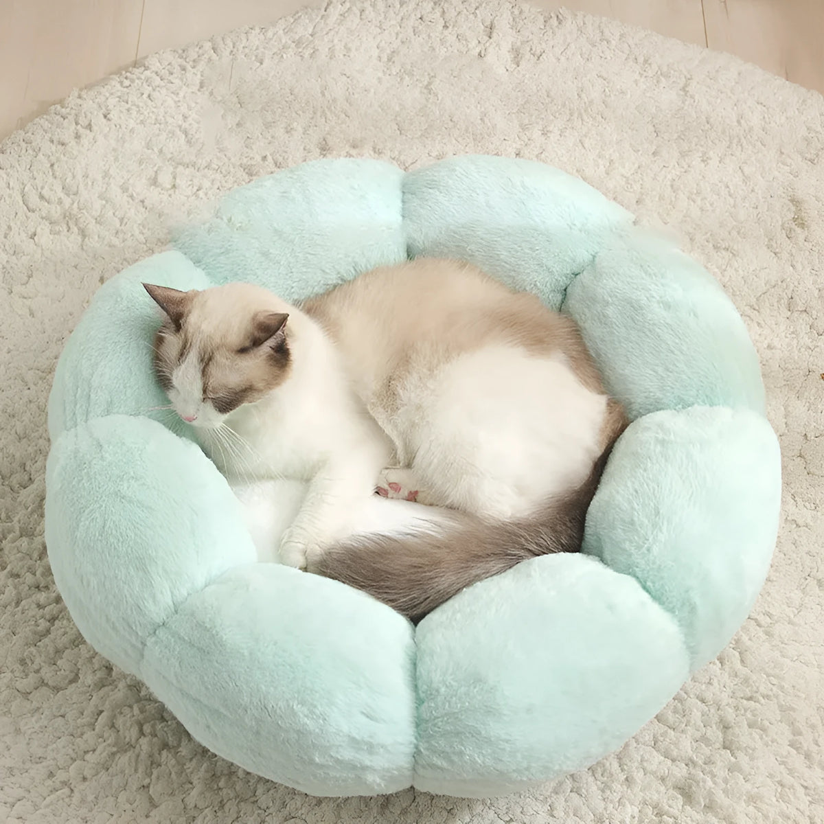 Round cloth pet nest with velvet thickening, 40cm 50cm 60cm, grey blue pink beige, 14cm height