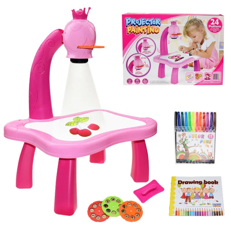 Children's magnetic plastic projection drawing board in blue colour with writing tools