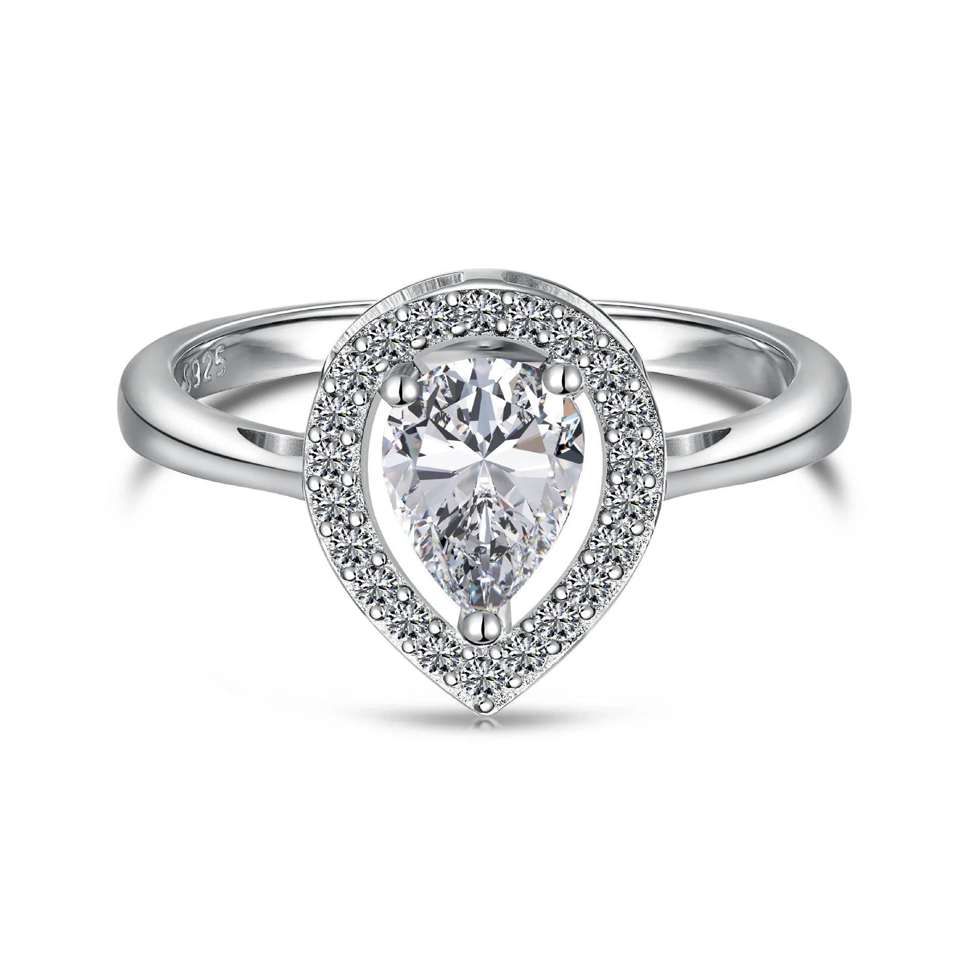 S925 sterling silver ring with drop-shaped diamond zircon stone in light luxury style, available in UK sizes No 5 to No 9