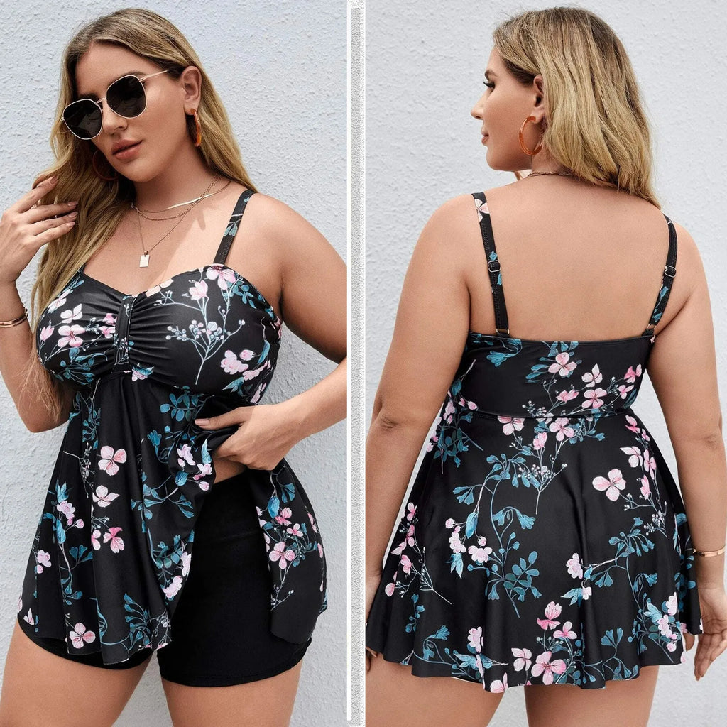 Women's one-piece swimsuit with split colour floral printing pattern in high elasticity fabric