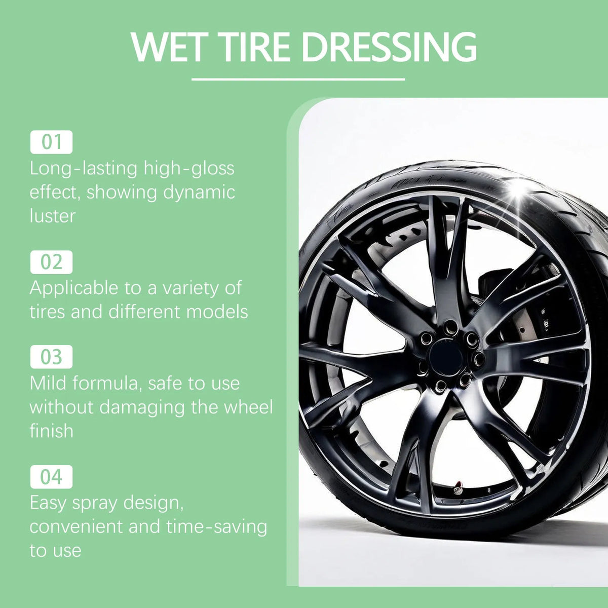120ml car tyre protective agent bottle 7.3 x 11cm with green towel 20 x 20cm for tyre cleaning and polishing