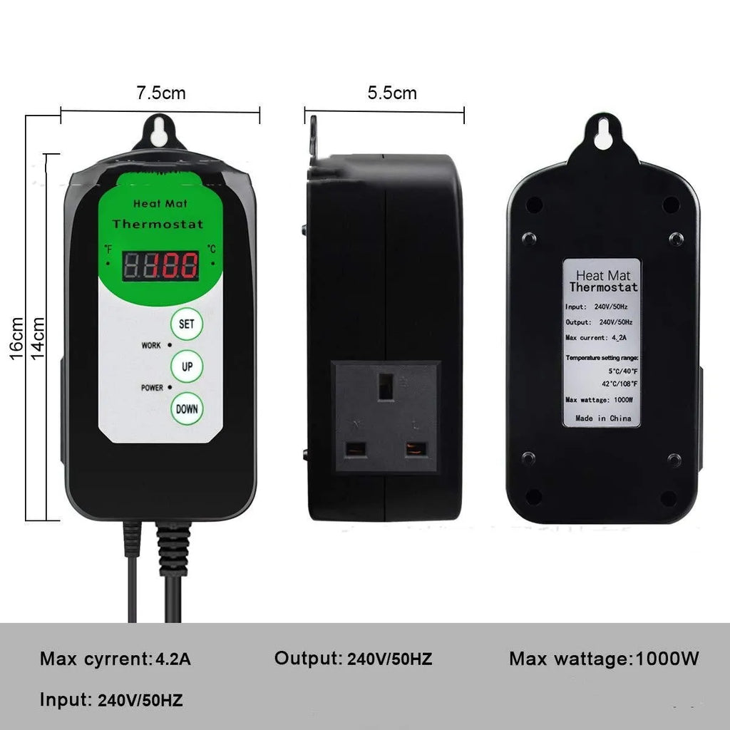 BH1912020 digital temperature and humidity controller with LCD display on a white background.