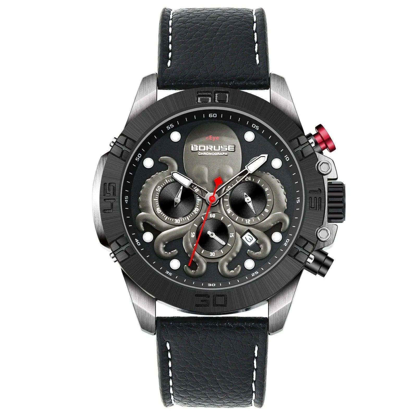 Octopus men's waterproof luminous quartz watch with 13mm thick case in blue and black colour options