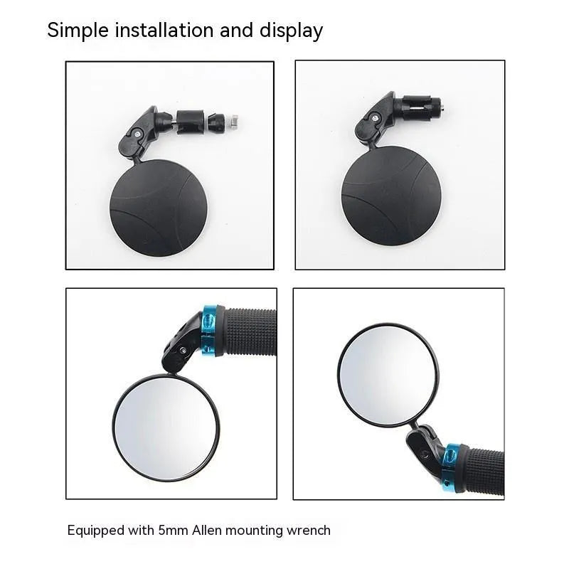 Black foldable convex rearview mirror with 7cm diameter and rotating joint.