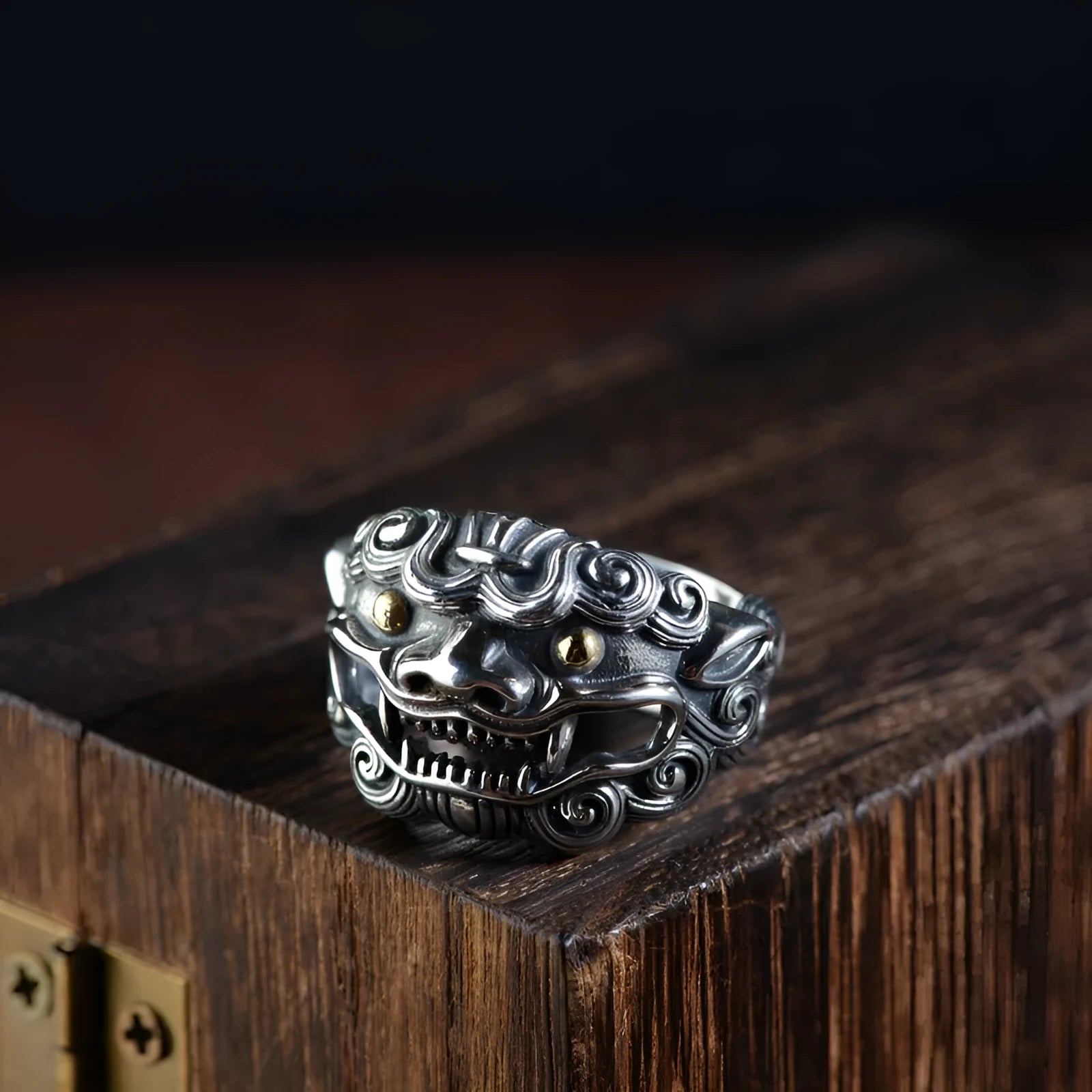 Sterling silver Jibeast zodiac diamond open ring showing adjustable design and animal modelling detail