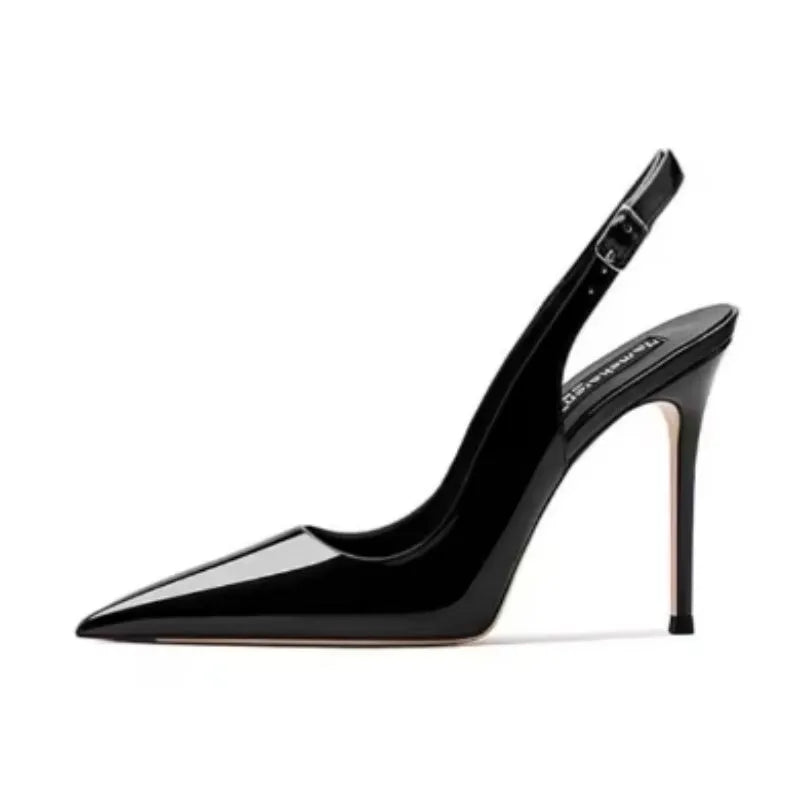Women's nude ankle strap high heels with hollow design and button closure