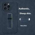 Magnetic bracket sheepskin protective cover for Apple iPhone, all-inclusive shockproof case with kickstand in black