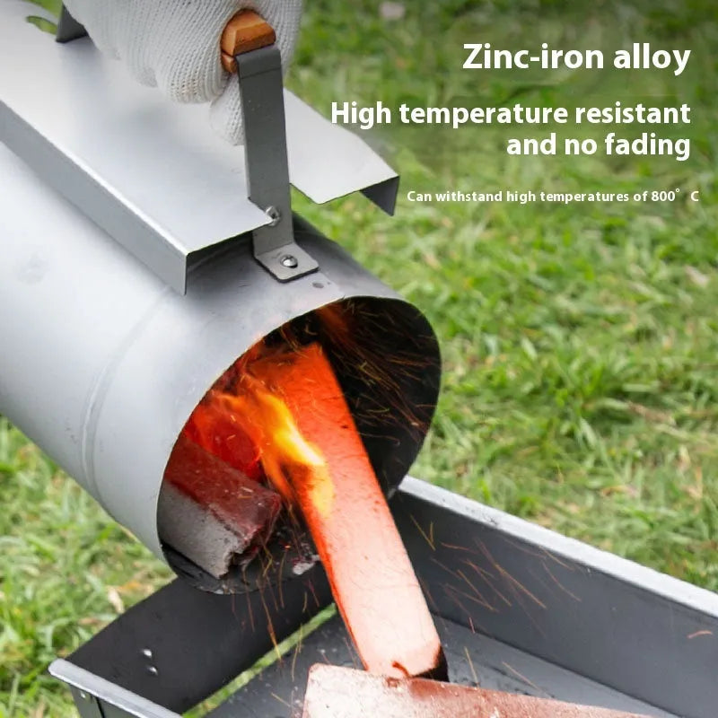 Zinc-iron alloy charcoal fire starter bucket with oven igniter for outdoor barbecues