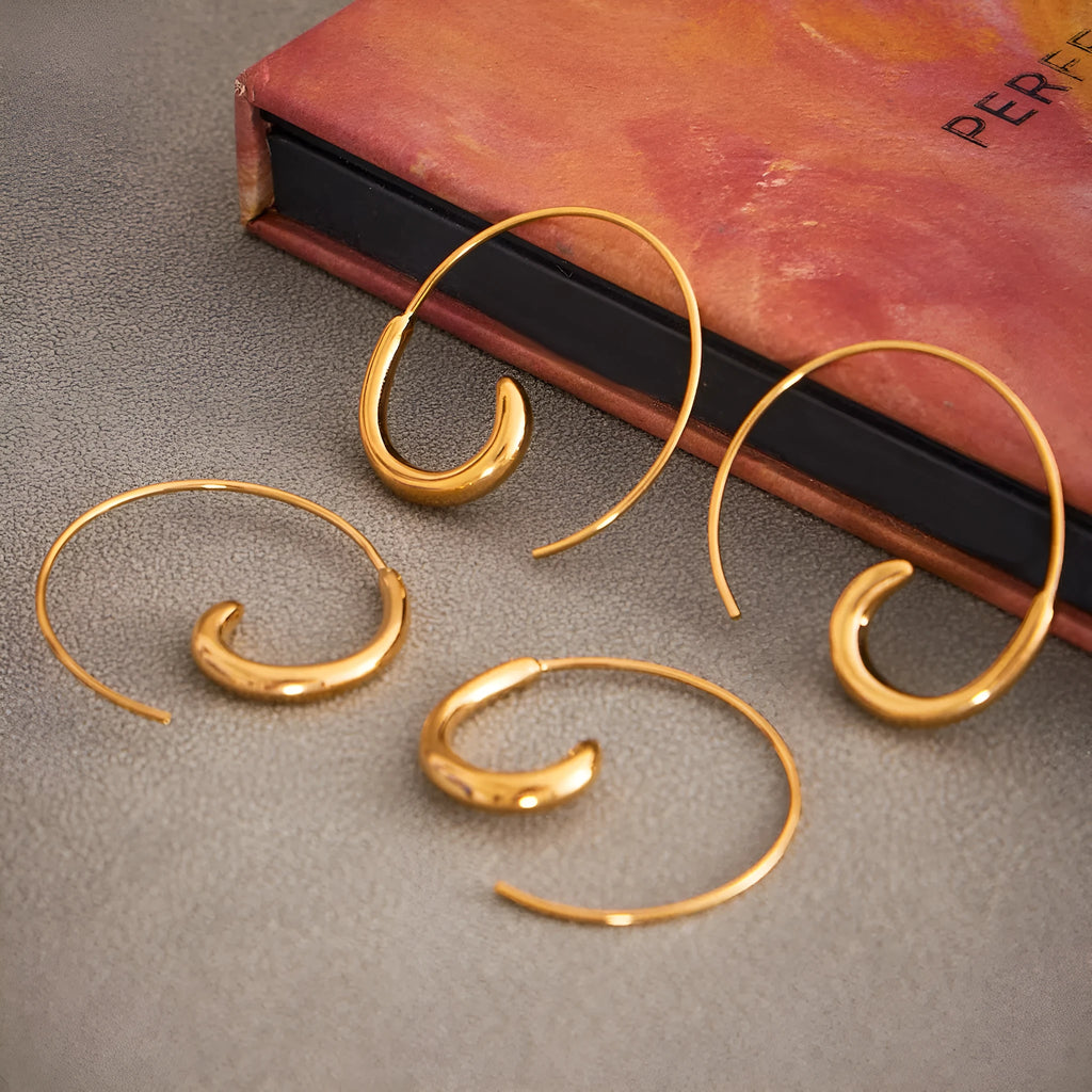 Gold-plated stainless steel geometric ring earrings for women, ins style, one pair