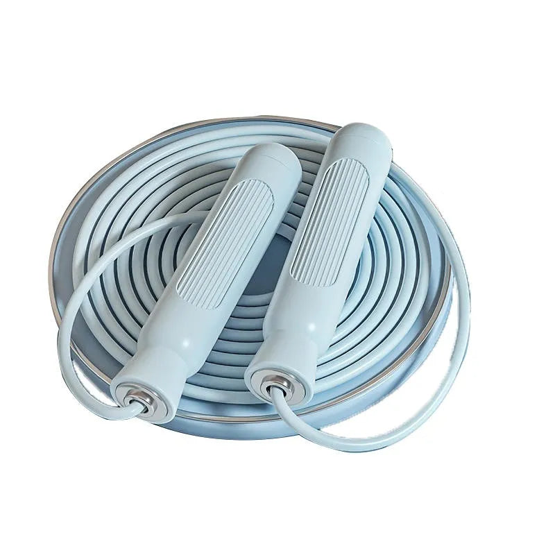 Black adjustable exam training skipping rope with wire construction and handles