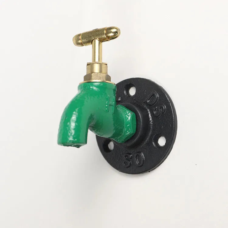 Metal water pipe style wall hook for towels in black, green, or red with a polished finish