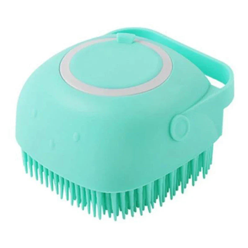 Silicone pet bath brush with soft bristles for gentle cleaning and massage of dogs, cats, and other small animals