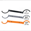 Three magnetic crescent wrenches with orange, grey and black handles showing suction and locking features