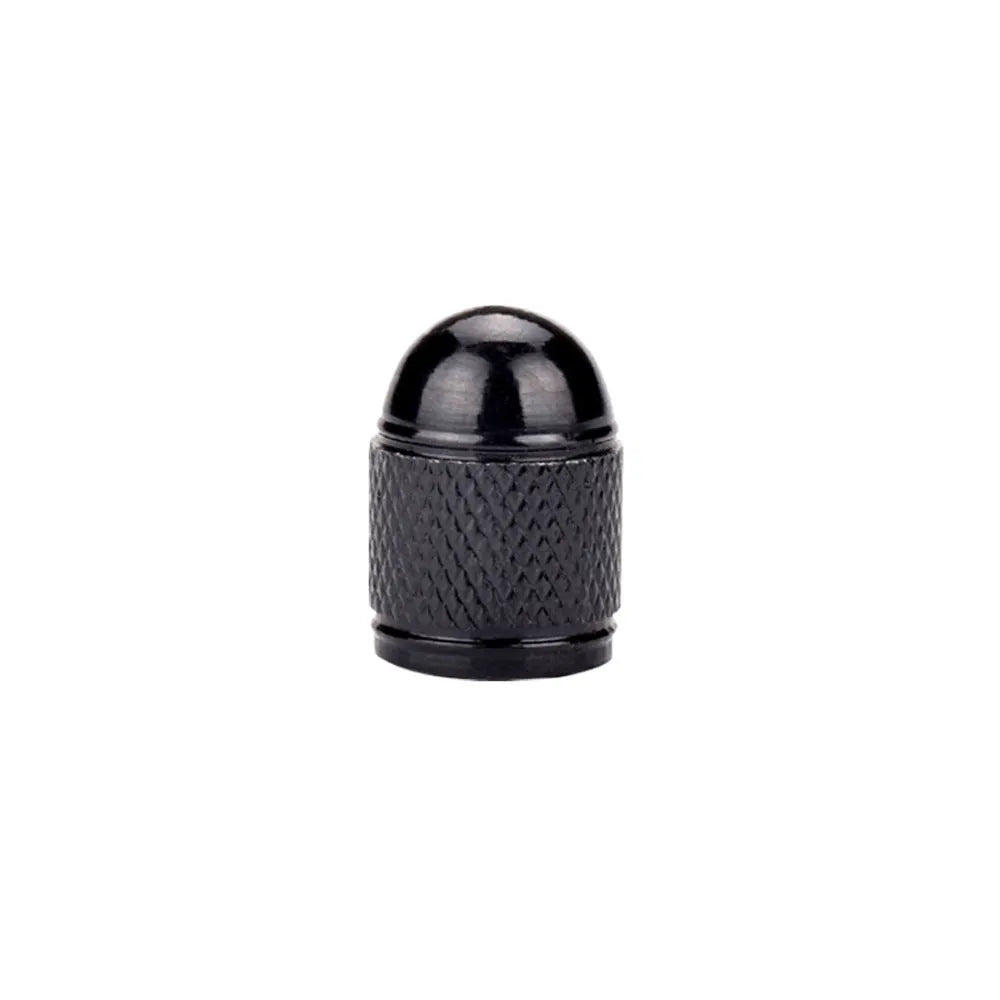 Aluminium mountain bike tyre valve caps in black, blue, gold, red and silver colours
