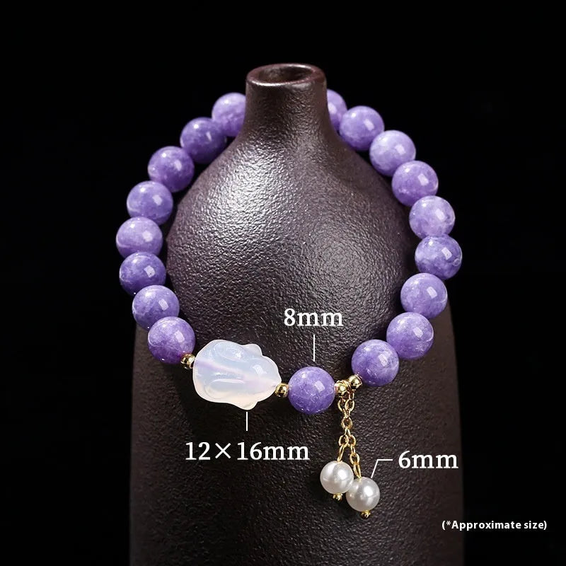 Purple aquamarine chalcedony lychee jelly agate rabbit bracelet with geometric beads