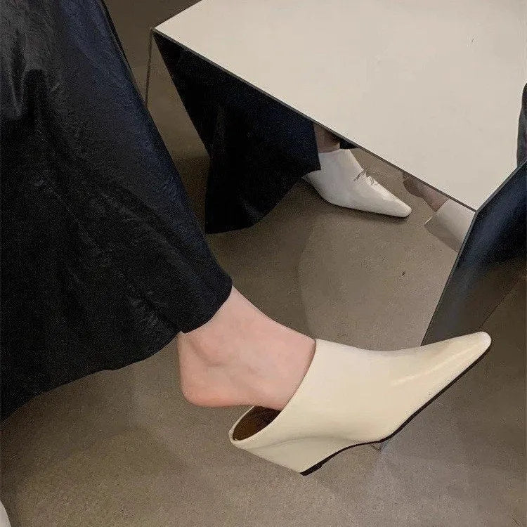 Women's Wind Wedge closed toe half slippers in PU leather with wedge heel