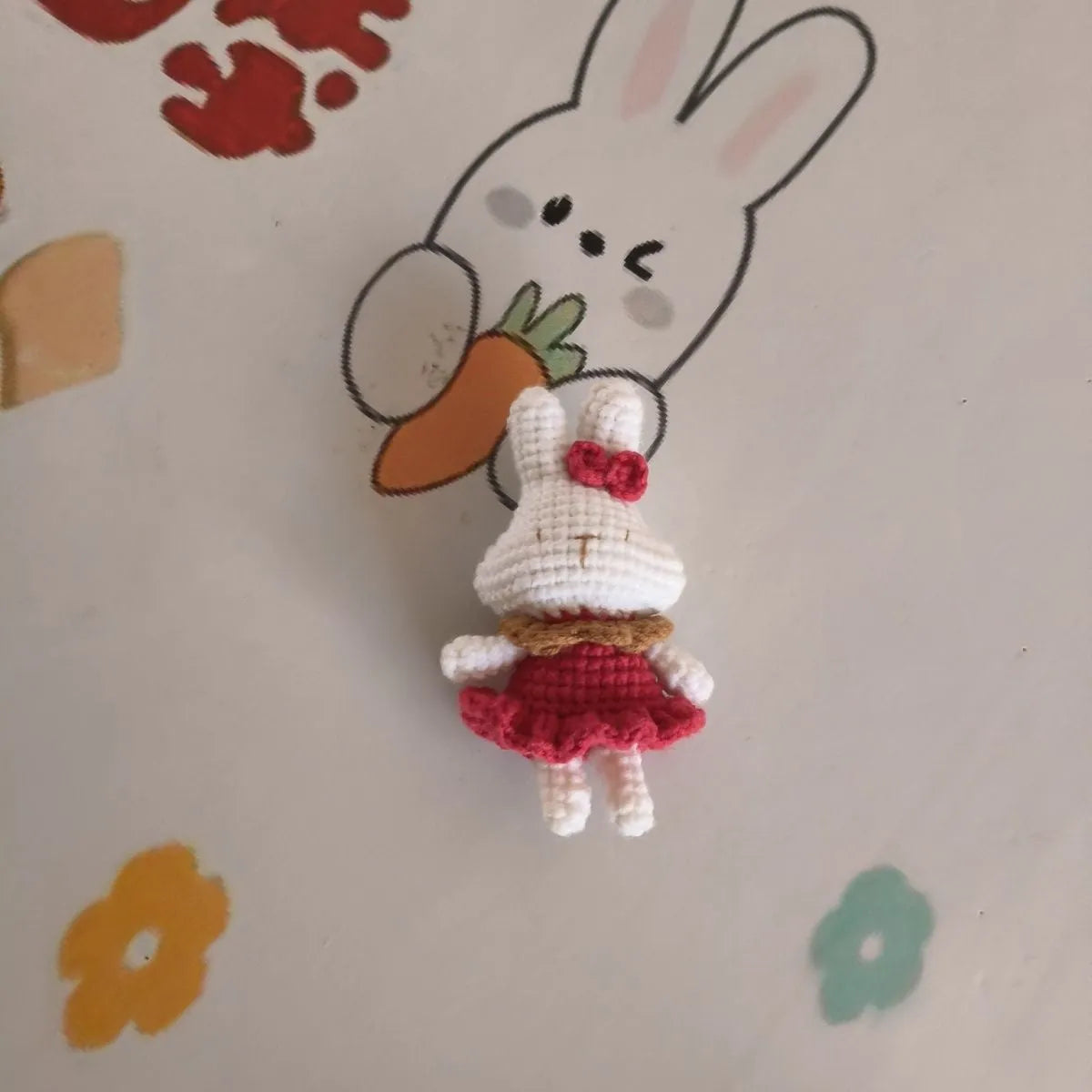 Hand-crocheted cute rabbit key chain in wool with optional key chain pendant