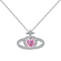 925 silver heart pendant necklace with pink zircon inlay on clavicle chain