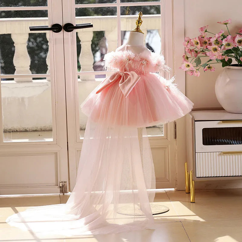 Girls pink tulle tutu skirt, polyester princess dress, height sizes 80cm to 150cm