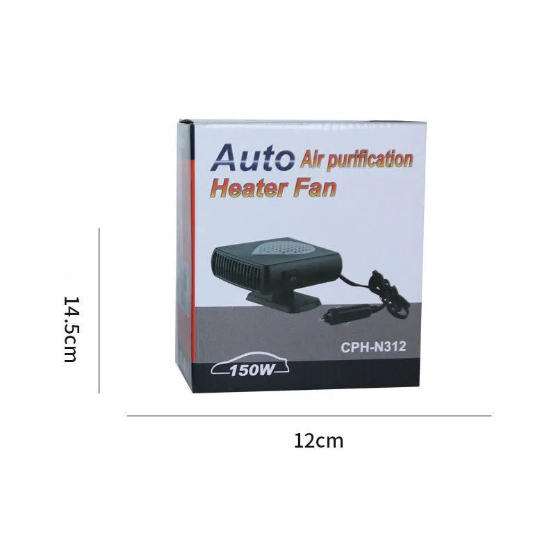 150W car demisting and defrosting device with quick-heat fan, ABS PP construction, black and red 12V model