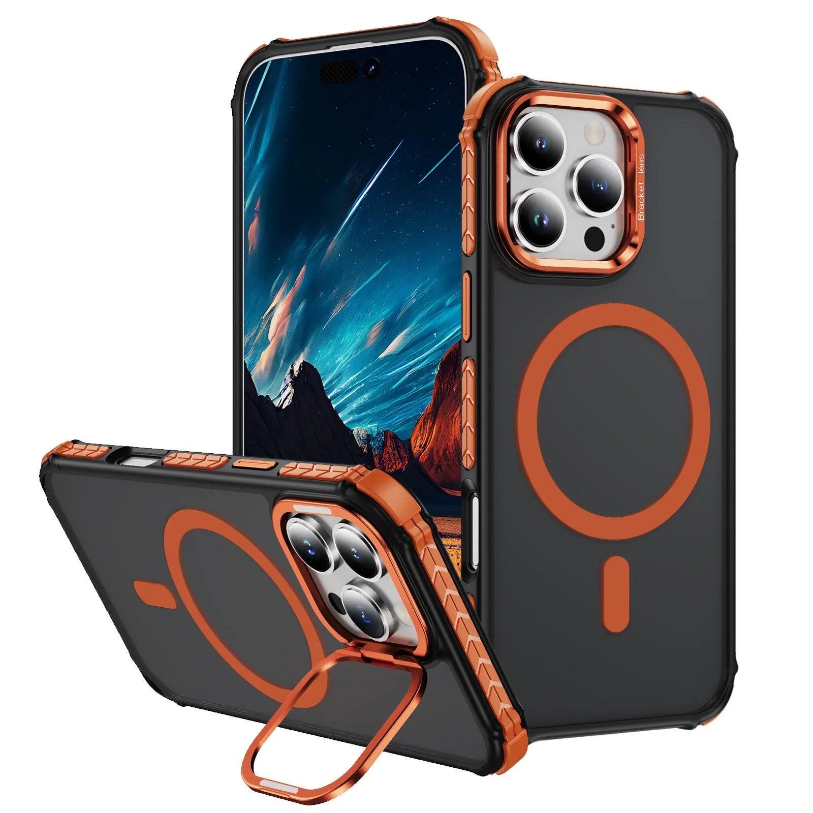 Magnetic skin-feel anti-fall phone case for iPhone 14 Pro, black, with airbag corners and slim profile