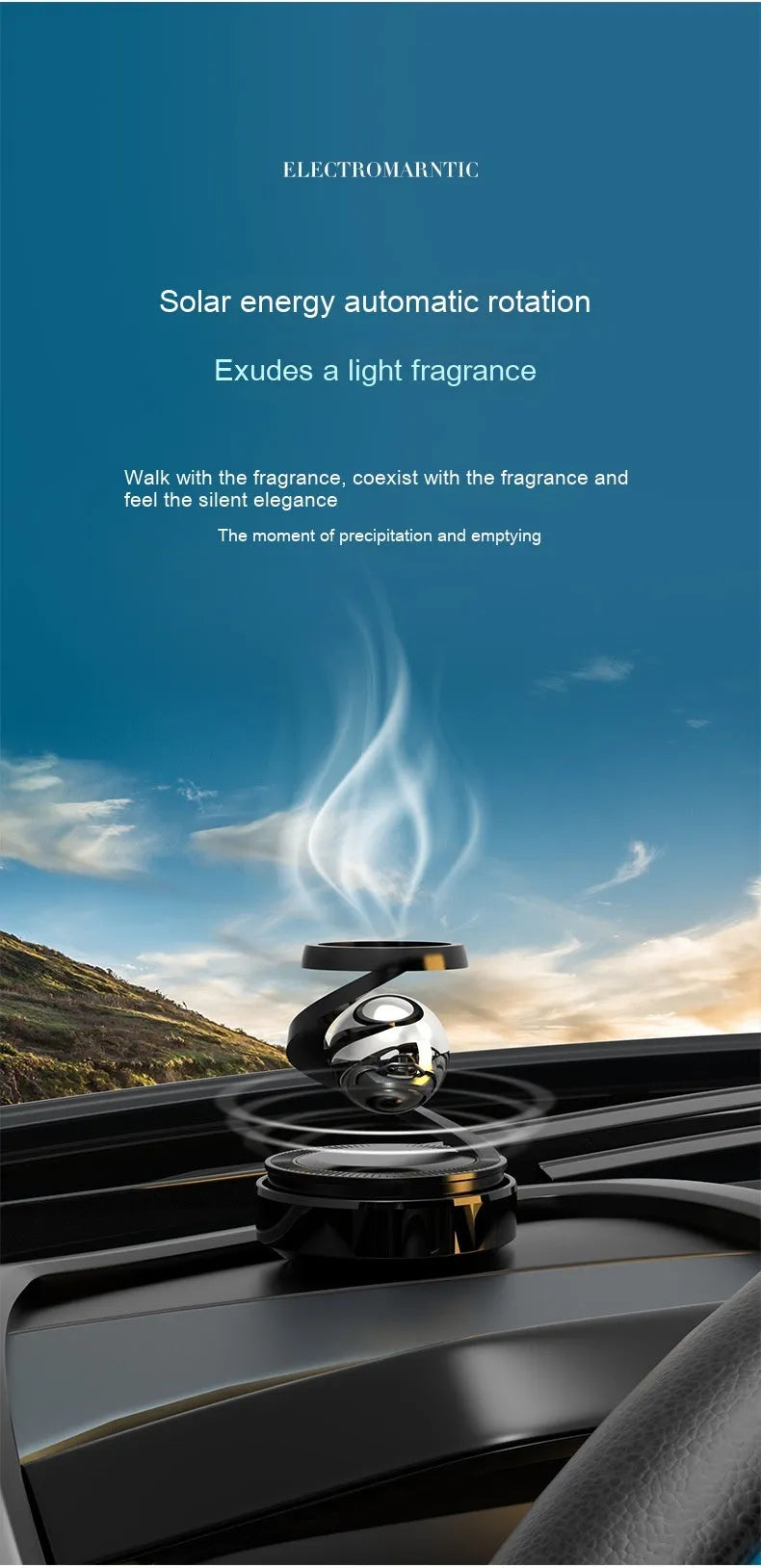 Solar car aromatherapy decoration perfume unit with fragrance dispenser for vehicle dashboard