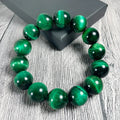 Green tiger eye stone bracelet with geometric polished beads in various size options