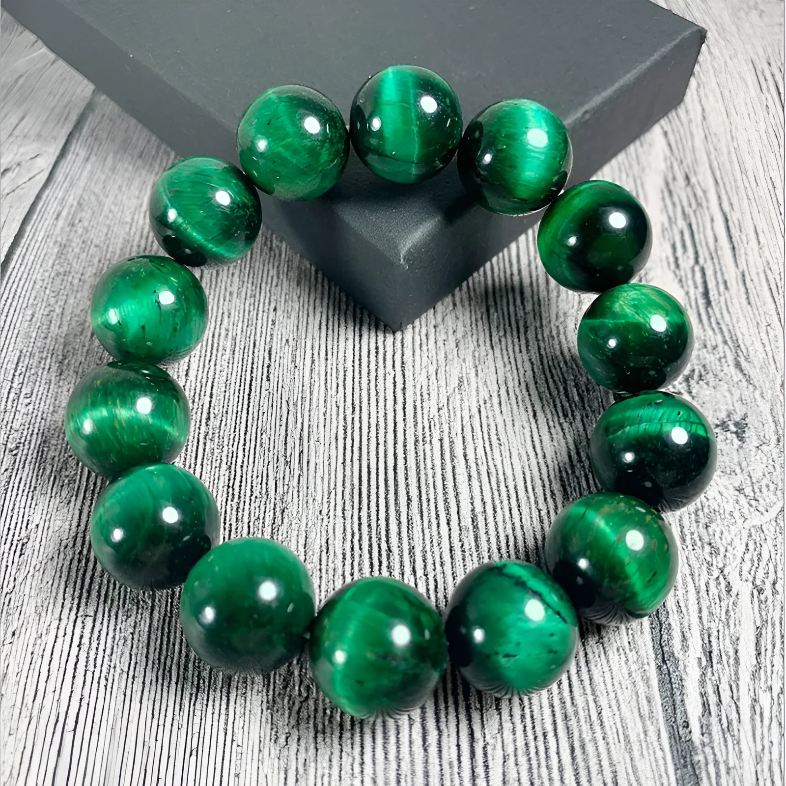 Green tiger eye stone bracelet with geometric polished beads in various size options
