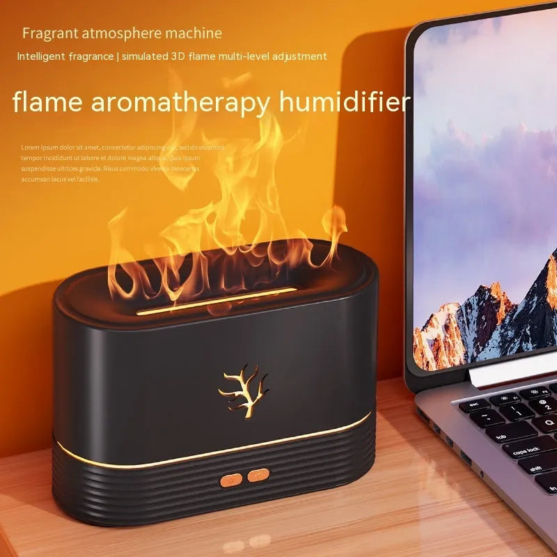 Square white or black USB flame humidifier and aroma diffuser with LED fire effect