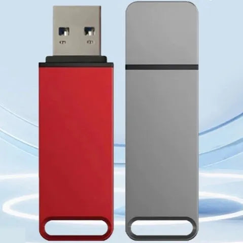 Customisable metal USB flash drive in black, red, or silver with capacity options up to 16TB