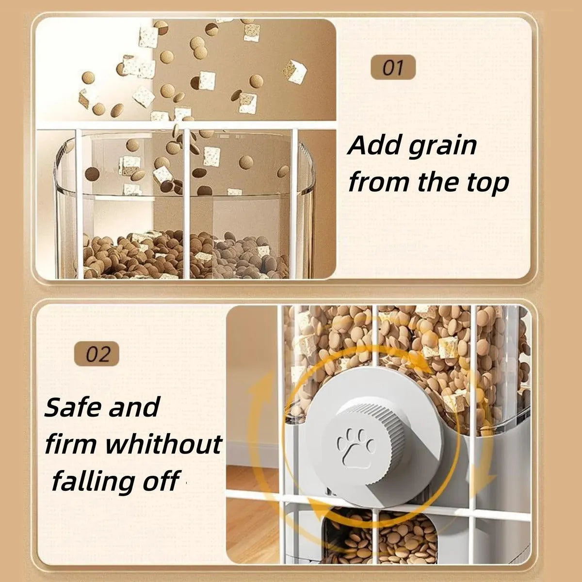 Grey PP cage hanging pet feeder 1200ml and 520ml water dispenser for small puppy cat rabbit