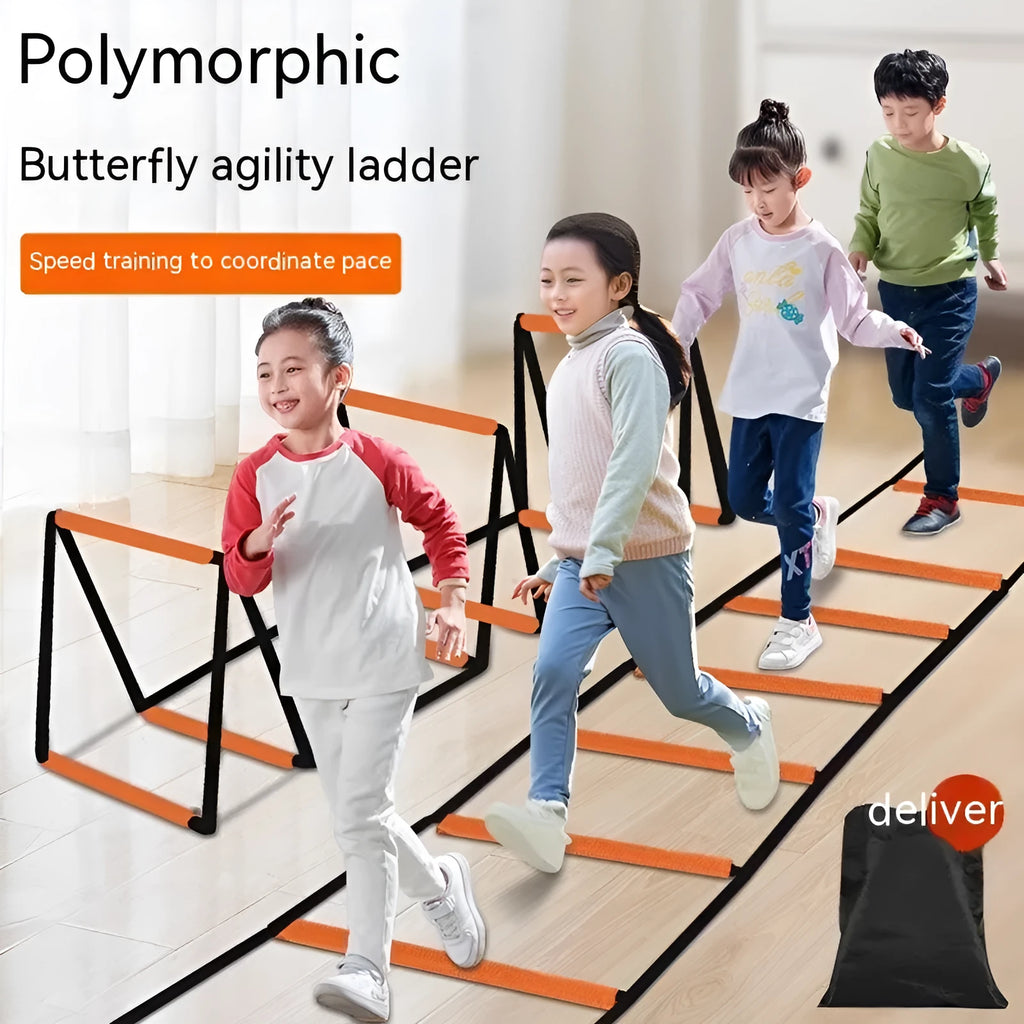 Children's butterfly agility ladder training equipment showing ladder and jump grid patterns in plastic construction