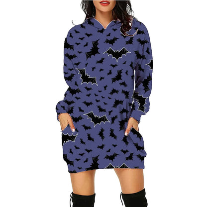 Women's long-sleeved Halloween hoodie with pockets, featuring a unique printed design in a variety of vibrant color options.