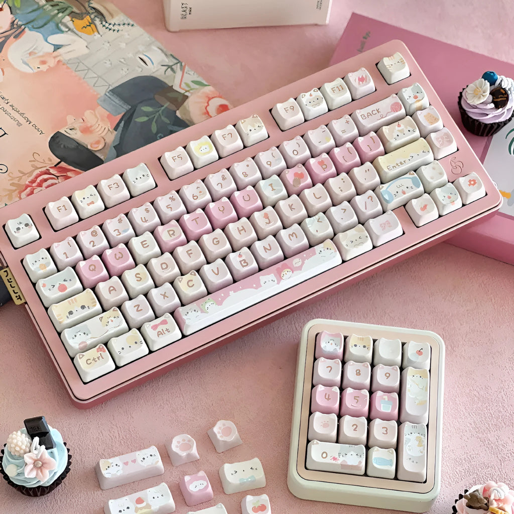 Meow Meow Team custom sublimation key cap set with 141 ABS plastic keys for mechanical keyboards