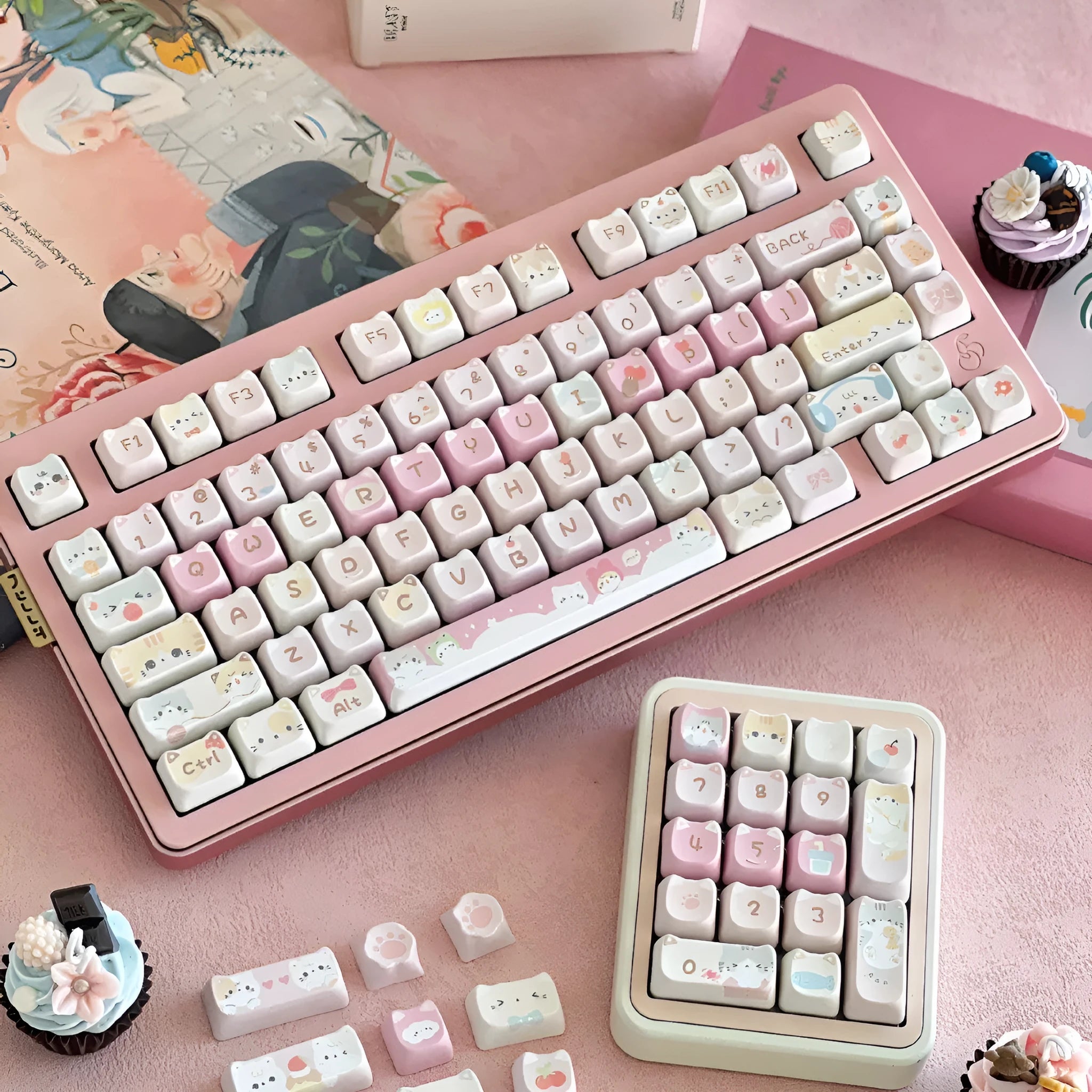 Meow Meow Team custom sublimation key cap set with 141 ABS plastic keys for mechanical keyboards