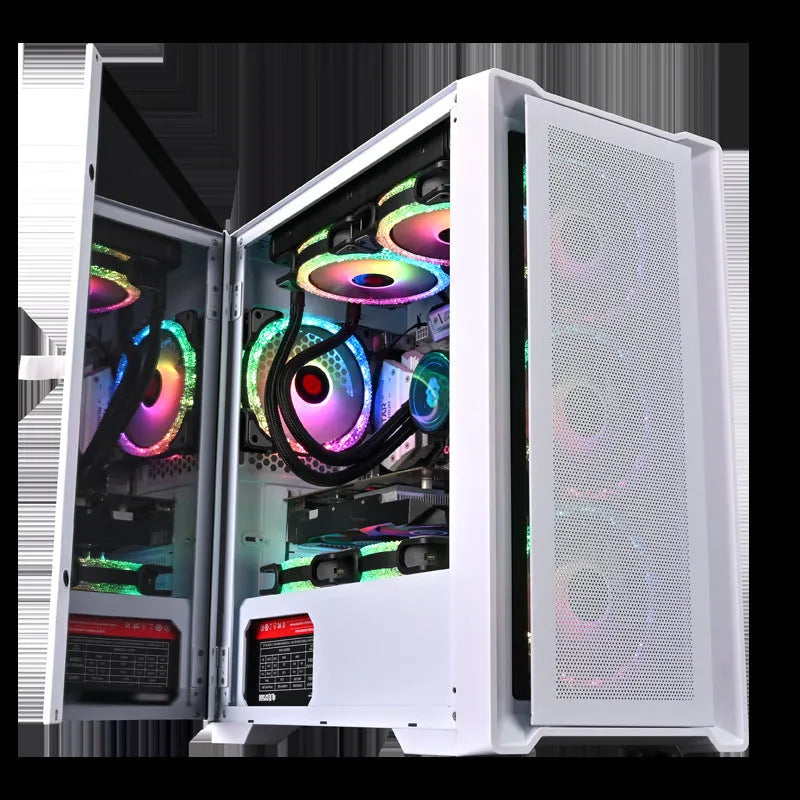Black wide body tempered glass ITX computer case, SECC sheet steel, 35.6 x 21 x 42.2 cm