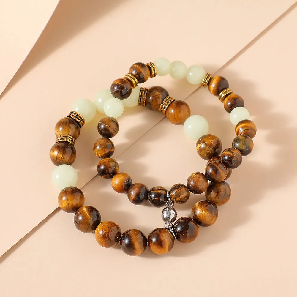Geometric pattern couple bracelets in luminous amber colour Y552 with retro fashion design