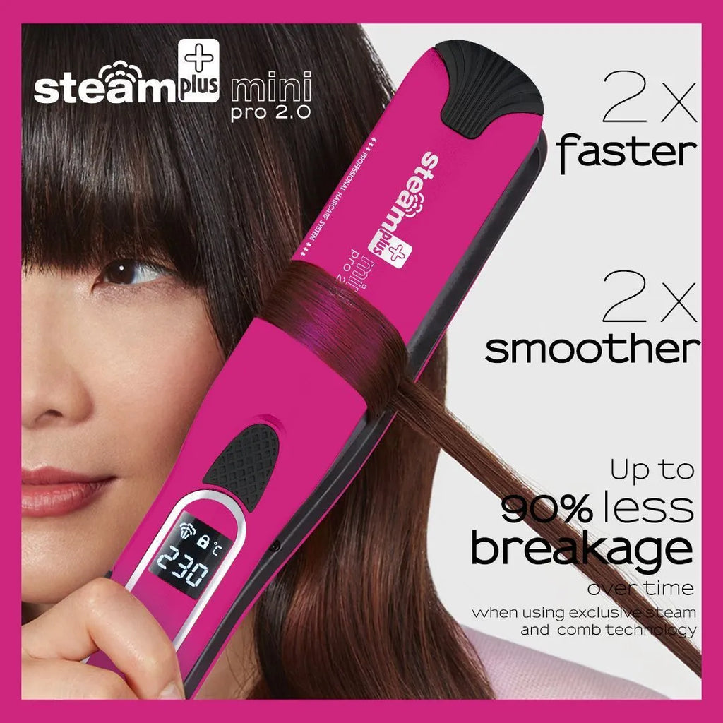 Mini steam spray hair straightener in purple rose red or champagne colour with European plug