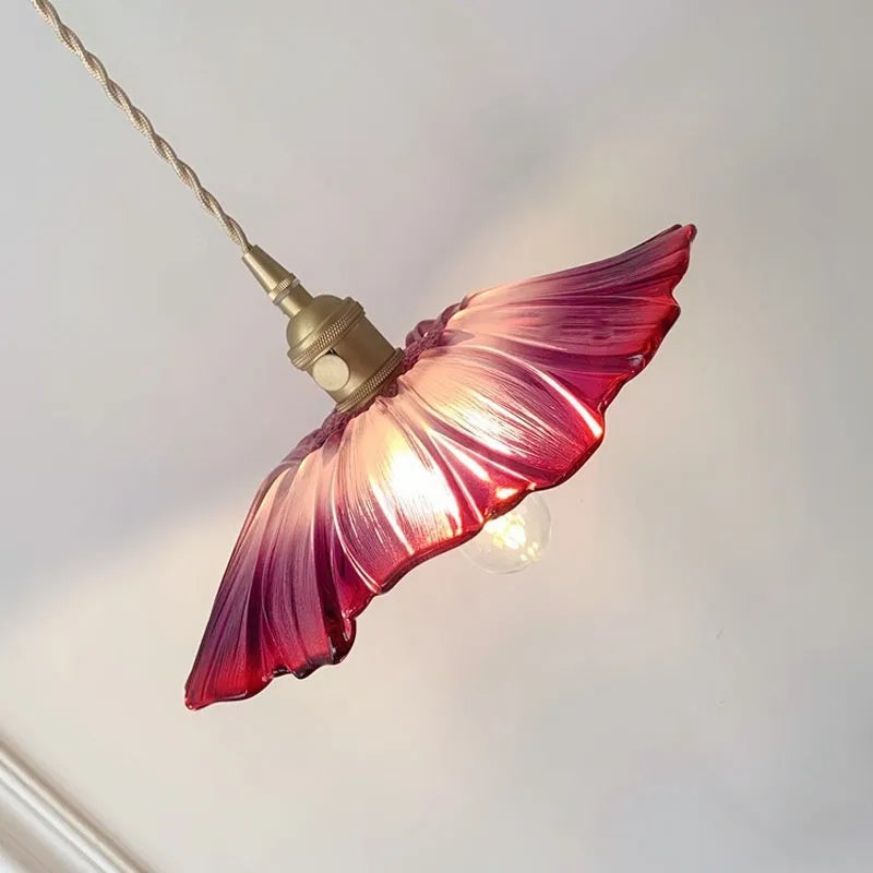 Nordic Lotus Leaf pendant lamp with green glass shade and iron frame