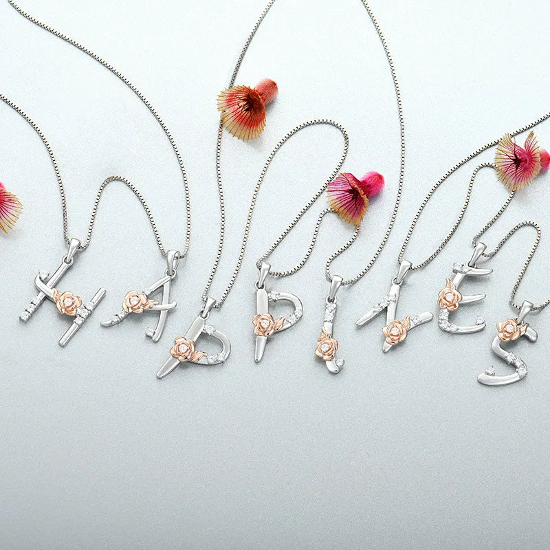 925 sterling silver necklace with English letter B zircon pendant on a collarbone chain